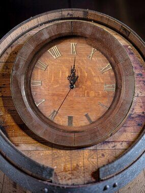 Vintage Barrel End Wall Clock with Staves and brass rings